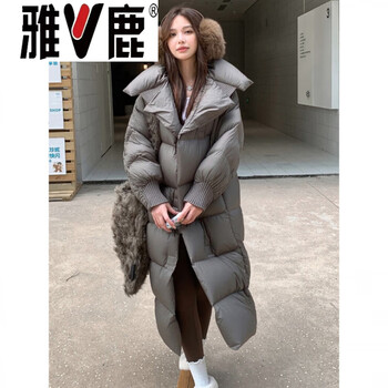 Yalu fashion new white duck down knee-length down jacket women's winter thickened light casual loose jacket trendy black dark gray s (90-125 catties)