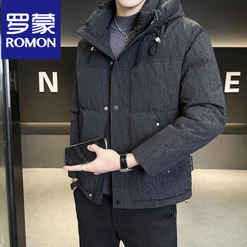 Romon down jacket men's 2025 winter new hooded 90 white duck down liner cold-proof clothing slim thickened jacket black m 100-120 pounds