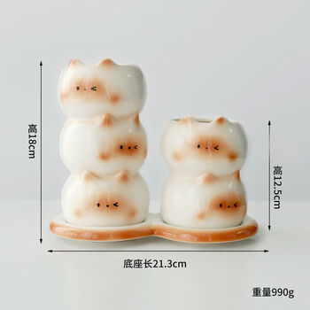 Fantasy siamese cat ceramic chopstick holder home kitchen countertop drainage storage rack high-looking cute chopstick and spoon storage box winking cat chopstick holder set white