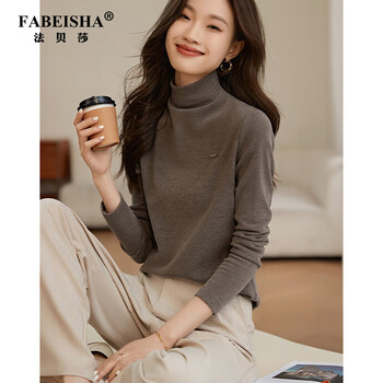 Fabesa brand exquisite metal decoration lazy and versatile base layer winter new velvet feel soft and comfortable slimming base layer gray brown m