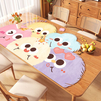 Fantasy dining table mat, transparent soft glass tablecloth, waterproof, oil-proof, no-wash, anti-scalding coffee table tabletop protection mat, fur ball photo 90x150cm