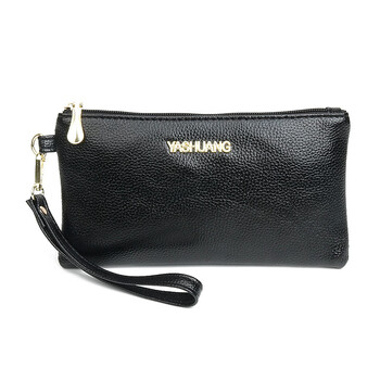 Fashion new women's clutch bag long wallet litchi pattern soft touch mobile phone bag coin purse women's small bag black