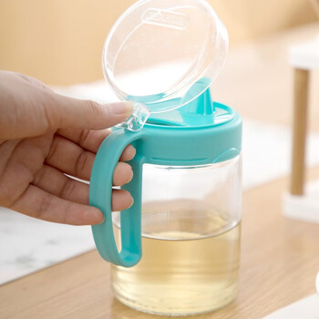 Camellia large glass oil pot with lid leak-proof oil tank vinegar pot soy sauce bottle condiment bottle kitchen supplies 450ml blue (1 medium size)