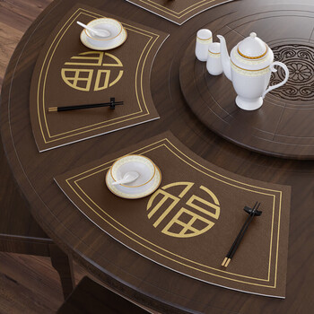 Beyzk dining table mat 2025 new round table waterproof and anti-scalding heat insulation mat new chinese round table fan shape xiawei anfu large arc 33*47cm waterproof placemat six pieces