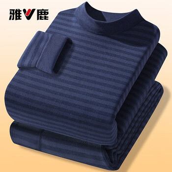 Yalu 2026 new men's mid-collar thermal underwear set double-sided velvet young and middle-aged german velvet autumn clothes and long johns bottoming shirt, navy blue 6806 mid-collar german velvet suit 3xl 150-170 catties or so