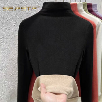 Xia dian suding queen (se.pstp) cashmere turtleneck bottoming shirt for women 2025 new autumn and winter inner layer with velvet and thickened german velvet to keep warm. black half turtleneck to keep warm. this year's popular light luxury brand m 90-100 pounds