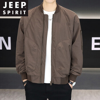 Jeep spirit men's jacket spring and autumn new trendy brand baseball uniform overalls men's casual versatile boys' tops trendy brown 2xl