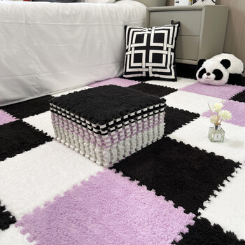 Fantasy removable and washable room carpet, thickened soundproofing, anti-fall floor mat for the elderly and children, winter warmth, cuttable bedside, white, purple, black, 30x30x1.0cm thick, 10 pieces