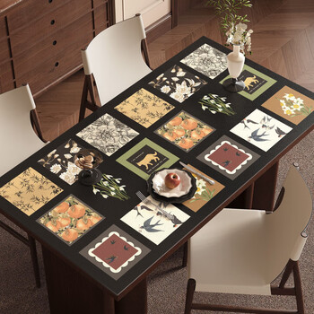Caizhi table mat, light luxury and high-end, antique style, no-wash leather feel, waterproof, oil-proof, anti-scalding, no-care tablecloth, coffee table countertop, retro mood 80*130cm, casual home blockbusters