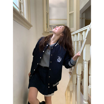Hello canon college style rose embroidered baseball uniform women's spring 2025 new loose small long sleeve jacket card apricot s