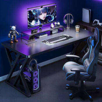 First forest computer desk desktop bedroom home e-sports table and chair set simple student desk desk learning writing desk single table-thick steel frame丨obsidian black 0.8m