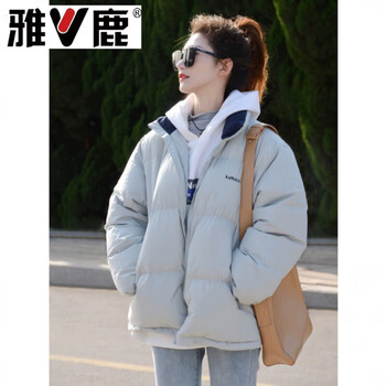 Yalu down jacket new year's winter orange short clothes women's winter korean trendy brand loose thickened couple's bread clothes light blue s 85-125 jin