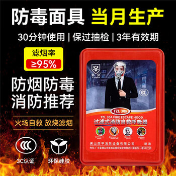 Gas mask full face fire escape household fire and smoke mask filter type fire self-rescue respirator adult model 12 years and above smoke filter effect 95 smoke/anti-virus 2