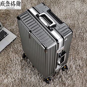 Vendogerl suitcase aluminum frame trolley case 24 male and female students universal wheel suitcase 20 boarding password suitcase dark gray classic u-shaped aluminum frame model _pressure-resistant and thickened + free gift 22 inches free sticker + case cover + lifetime warranty