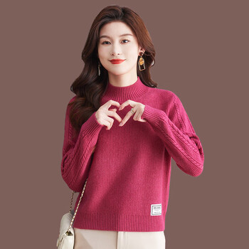 King deer small cashmere sweater women's half turtleneck sweater 2025 new autumn and winter short top wear knitted bottoming sweater rose red 7223 7965 l 110-120 jin