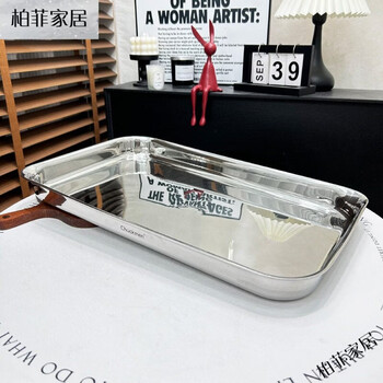 Thickened 18/10 stainless steel rectangular baking pan tray, grilled fish plate, barbecue rice plate, frozen dumpling steamed meal, 45cm large baking pan