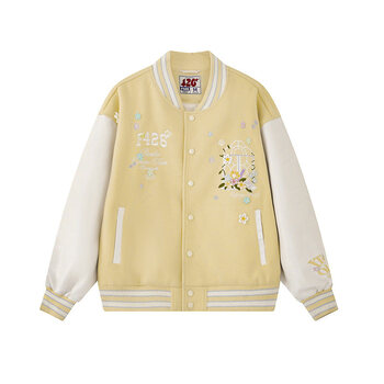 F426 trainee series spring new national fashion style small flower baseball jacket light yellow m