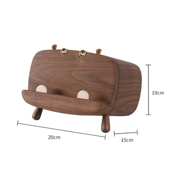 Yusenyi black walnut napkin tissue box hippopotamus ornaments living room desktop solid wood multi-functional paper box mobile phone holder gift black walnut hippopotamus tissue box
