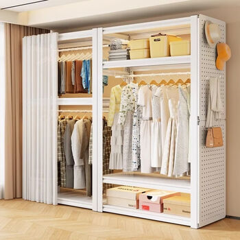 Fantasy open floor-standing wardrobe hanger with perforated board bedroom coat rack rental room simple storage rack household shelf double clothes rail single rack model
