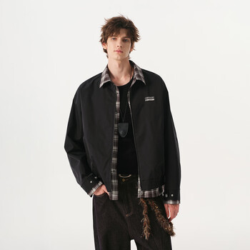 Fornines fake two-piece spliced plaid jacket men's and women's trendy brand embroidered lapel jacket 2026 spring new casual top black s