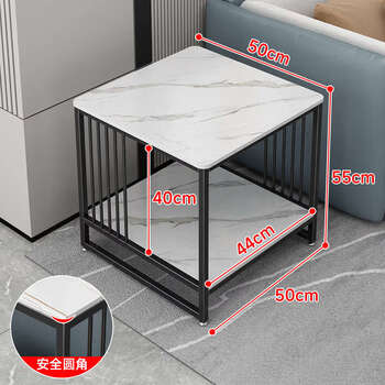 Yusenyi small tea table, sofa, side cabinet with wheels, tea cabinet, tea table, mobile small coffee table, slate, length 50, width 50, height 55, black frame, snow mountain white x free metal feet and ten thousand