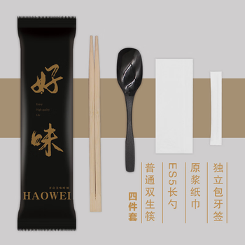 He jiagong disposable chopsticks four-piece set restaurant commercial set takeaway packaging transparent four-in-one tableware haowei es 5 spoons 1000 sets