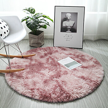 Fantasy nordic style round carpet bedroom internet celebrity same style room plush floor mat cute hanging basket carpet tie dye pink purple long hair style diameter 100 cm long hair thickening