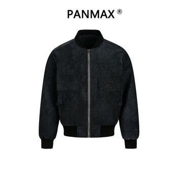 Panmax solid color short coat spring and autumn high-end american bomber jacket retro trendy men's jacket black gray m recommended 95-115 catties
