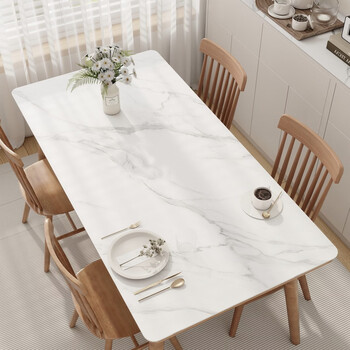 Fantasy marble table mat, anti-scalding and heat-insulating dining table mat, waterproof and oil-proof, no-wash leather tablecloth, light luxury and high-end coffee table mat, phantom feather white 70x120cm