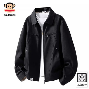Big mouth monkey (paul frank) hong kong style retro casual lapel jacket men's 2026 spring new loose cotton fashion sports brand top black official authentic m recommended 90-120 pounds