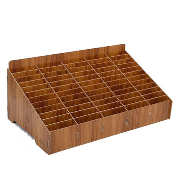 Fantasy style multi-layer mobile phone rack with trapezoidal mobile phone stand in the space, teak wood 60 grids
