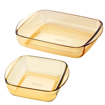 Corning tableware heat-resistant glass baking pan dinner plate double-ear dumpling plate fish plate 2-piece set 1l baking pan + 1.6l baking pan