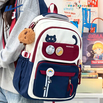 Warrior schoolbag for primary school girls in grades three to six, junior high school students with good looks, large capacity, lightweight backpack, student backpack, dark blue