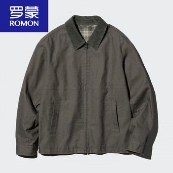 Romon men's barn style retro pure cotton casual jacket men's spring and autumn loose zipper workwear lapel jacket men's jacket dark olive s (recommended 90-110 pounds)