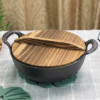 Tuojin yuanbao pot small steel cannon double-ear stew pot wok gas induction cooker universal small iron pot uncoated yuanbao yuanbao pot + fir lid + hemp rope 38cm