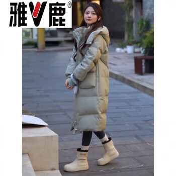 Yalu 90 white duck down jacket women's winter 2026 mid-length over-the-knee new warm hooded jacket green () green s (90)