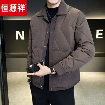 Hengyuanxiang down jacket men's 2026 new winter short lapel jacket thickened warmth high-level feeling lightweight coffee color_good quality jacket m_90-105 jin