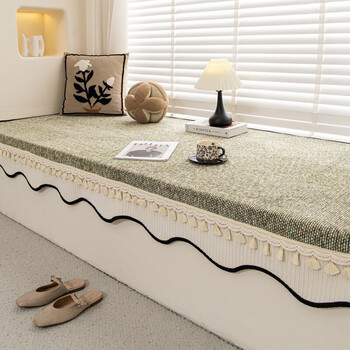 Fodrk2026 new thickened bay window mat, light luxury and high-end, four-season universal non-slip balcony cushion, bedroom window sill mat l-b upgraded and thickened bay window suling-green 110*180cm
