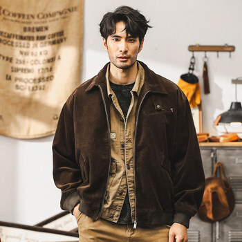 Chaoyugong american retro heavyweight corduroy jacket men's spring and autumn style loose tough guy trendy autumn g-9 harrington jacket brown 330g heavy l suitable for 125-145 catties