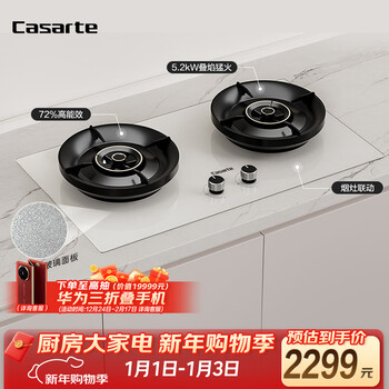 Casarte xiaoxuanfeng gas stove natural gas languang stove white versatile 5.2kw high power 72% high thermal efficiency stacked flame fierce fire trade-in stove cdz5u9