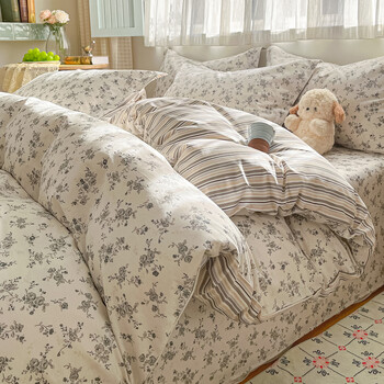 Nanjiren (nanjiren) pure cotton quilt cover 200x230cm single piece cotton quilt cover 150x200cm thickened single sheet four-piece bedding set retro poetry paper combed cotton skin-friendly naked sleeping 1.8m bed sheet style four-piece set - quilt cover 200*230cm