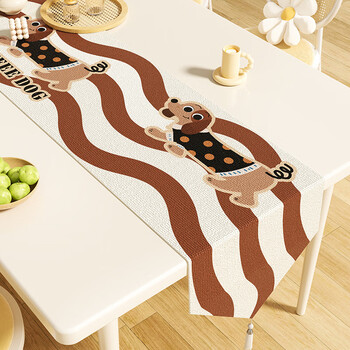 Yusenyi cream ins style dining table sideboard shoe cabinet entrance waterproof and dustproof tea table cushion strip cloth wavy puppy waterproof and oil-proof no-wash 32*200cm suitable for desktop length 140-160cm