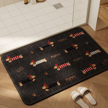Fantasy mat toilet bathroom door absorbent quick-drying foot carpet floor mat black striped star dachshund walking braided linen 50x80cm high density woven water absorbent anti-slip