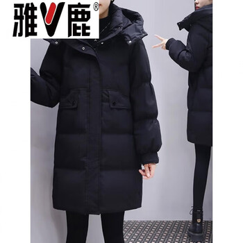 Yalu down jacket women 2026 new winter clothing fashion white duck down loose mid-length thickened black hooded jacket women s