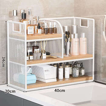 Yusen yipin storage box bedroom skin care product storage rack bathroom washbasin storage rack desktop multi-layer organizing rack upgraded 40-length d style white frame log color