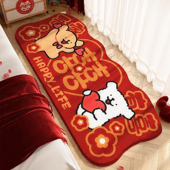 Fantasy cartoon wedding festive carpet bedside bedroom living room long thickened velvet cool water absorbent foot mat floor mat 40x120cm skin friendly velvet a pair of puppies wedding happy