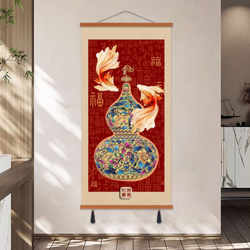 Fantasy gourd entrance hall painting chengxiang living room sofa background wall decoration painting mural 0236+2+ width 40x height 80cm (painting core size) pine high-definition canvas + hanging spikes (default coffee color) + installation package (comes with adhesive hook + traceless