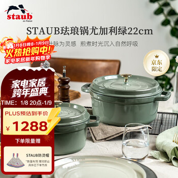 Staub french imported enamel cast iron pot double-ear soup pot cooking pot eucalyptus green 22cm 1025321