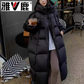 Yalu black hooded women's mid-length 2026 winter new thick warm over-the-knee loose long jacket for small people black s 90-130 jin wear