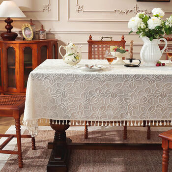 Mufan (mufan) french lace tablecloth ins cream style coffee table cover japanese style living room square tablecloth tablecloth high-end tablecloth warp knitted yarn tablecloth plain brocade flower-tassel 70*150cm